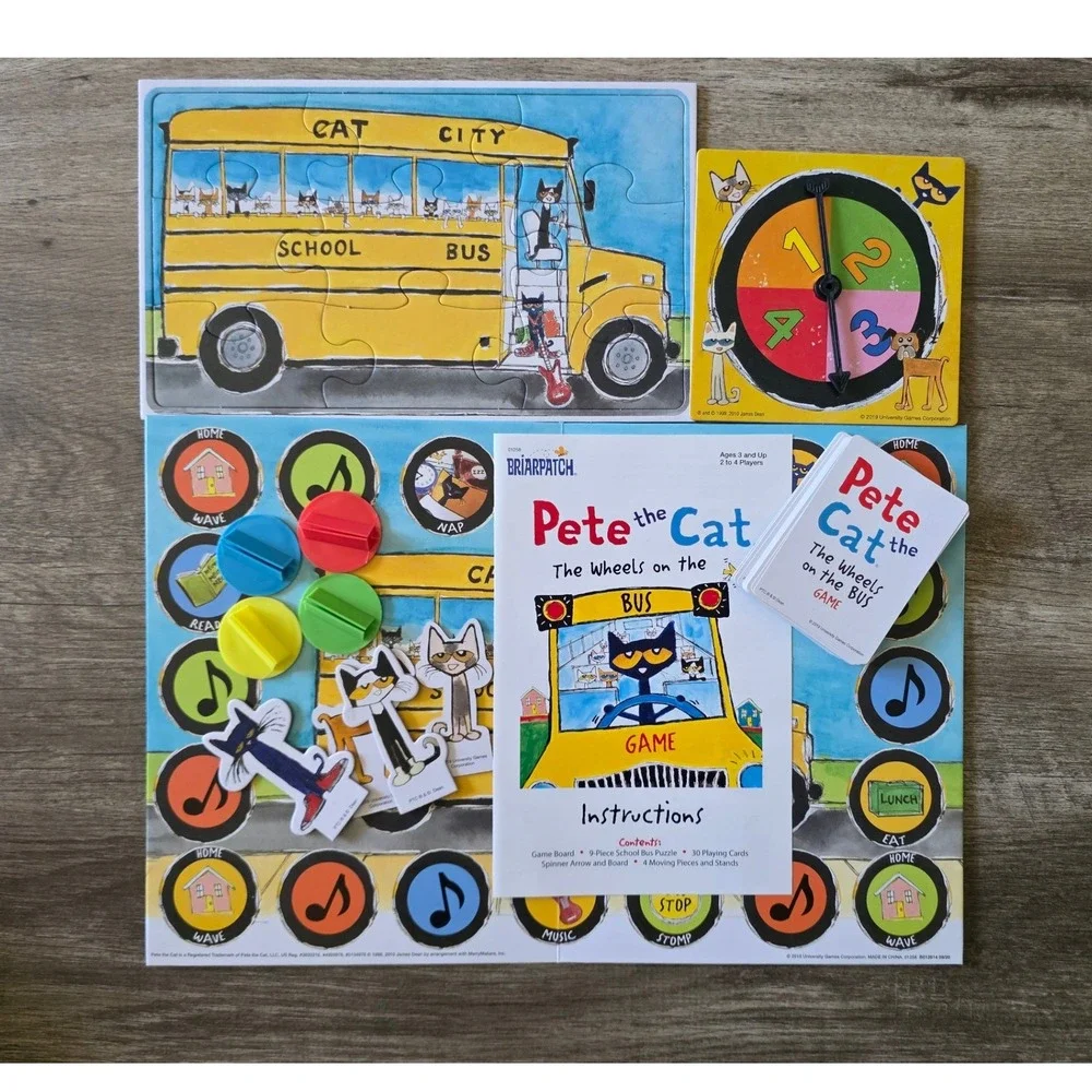 Pete the Cat Wheels on the Bus Game and Plush Doll with PJ Day Cloth Book Set